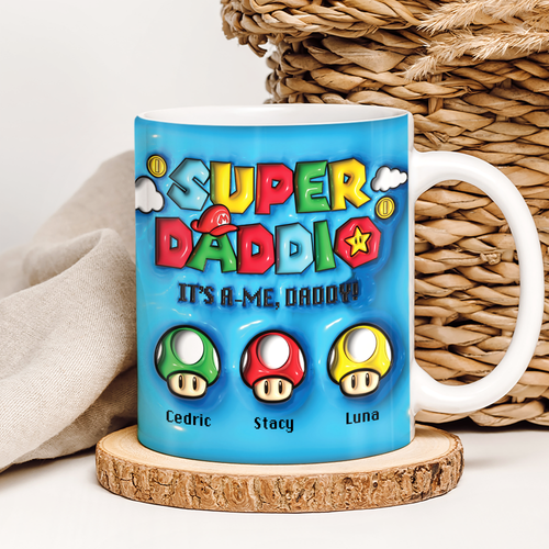 Custom Super Dad Mug with Kids' Names – Perfect Gift for Father's Day Coffee Mug PopCulturePrints