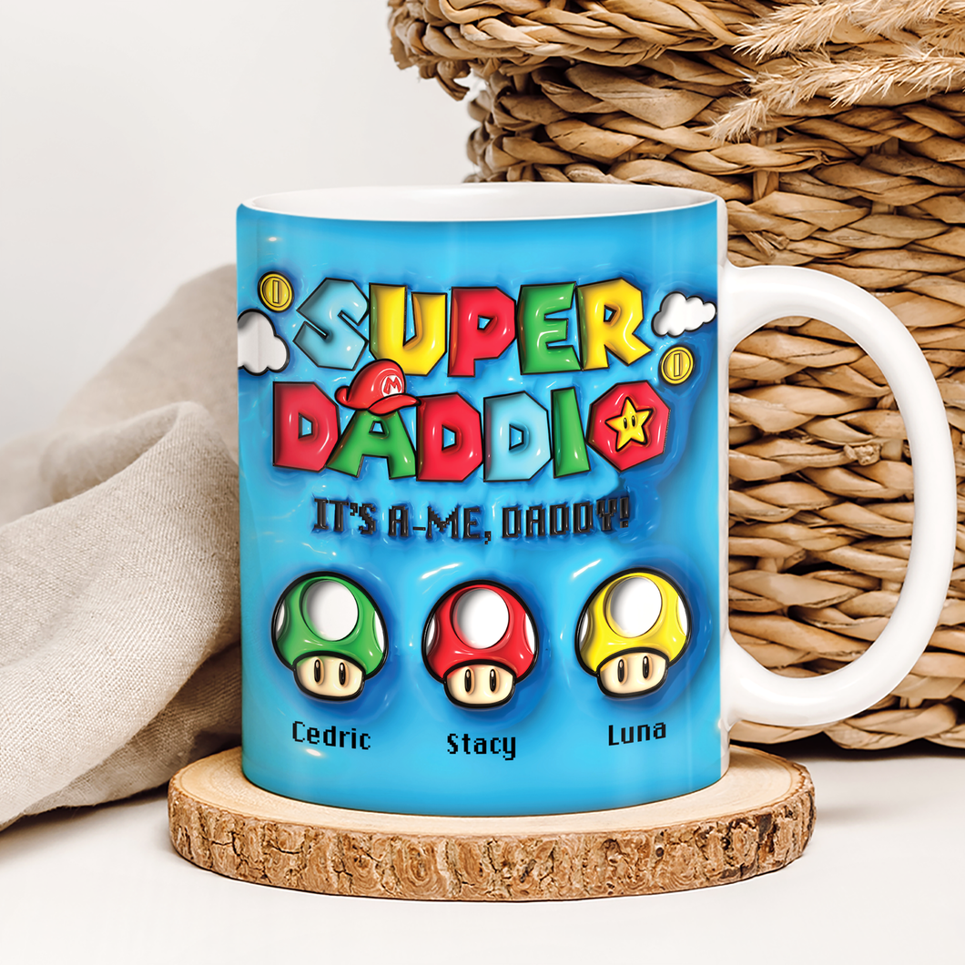 Custom Super Dad Mug with Kids' Names – Perfect Gift for Father's Day Coffee Mug PopCulturePrints
