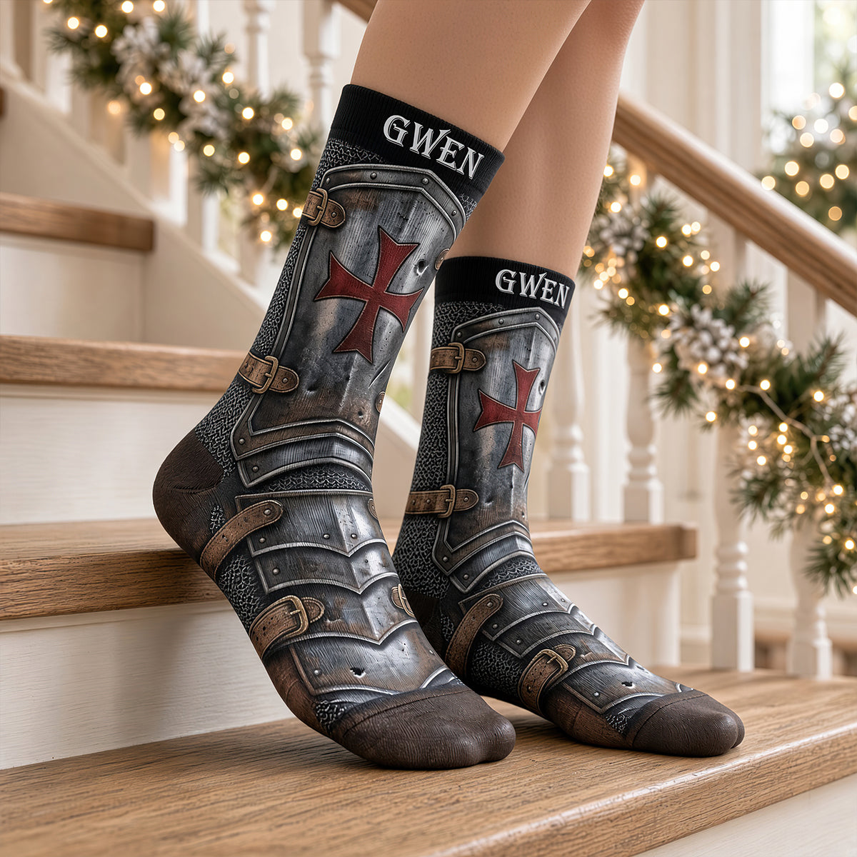 "Step into Adventure with Faux Knight Templar Socks" - Personalized Gift for Any Occasion Socks PopCulturePrints