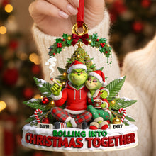 Load image into Gallery viewer, “Rolling Into Christmas Together” - Personalized Acrylic Ornament for Couples
