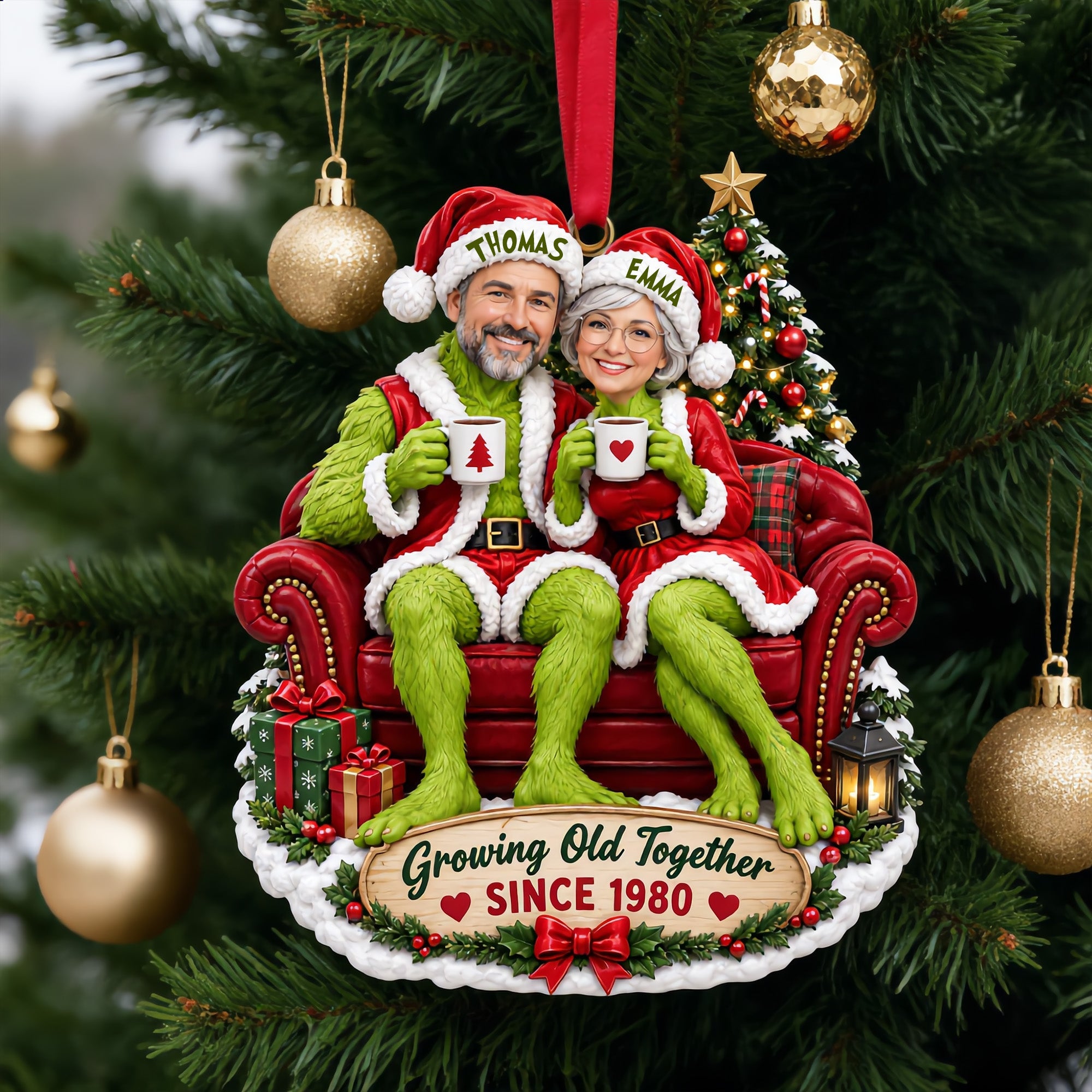 “Growing Old Together” - Cheeky Couple Christmas Ornament | Personalized Custom Gift for Couples