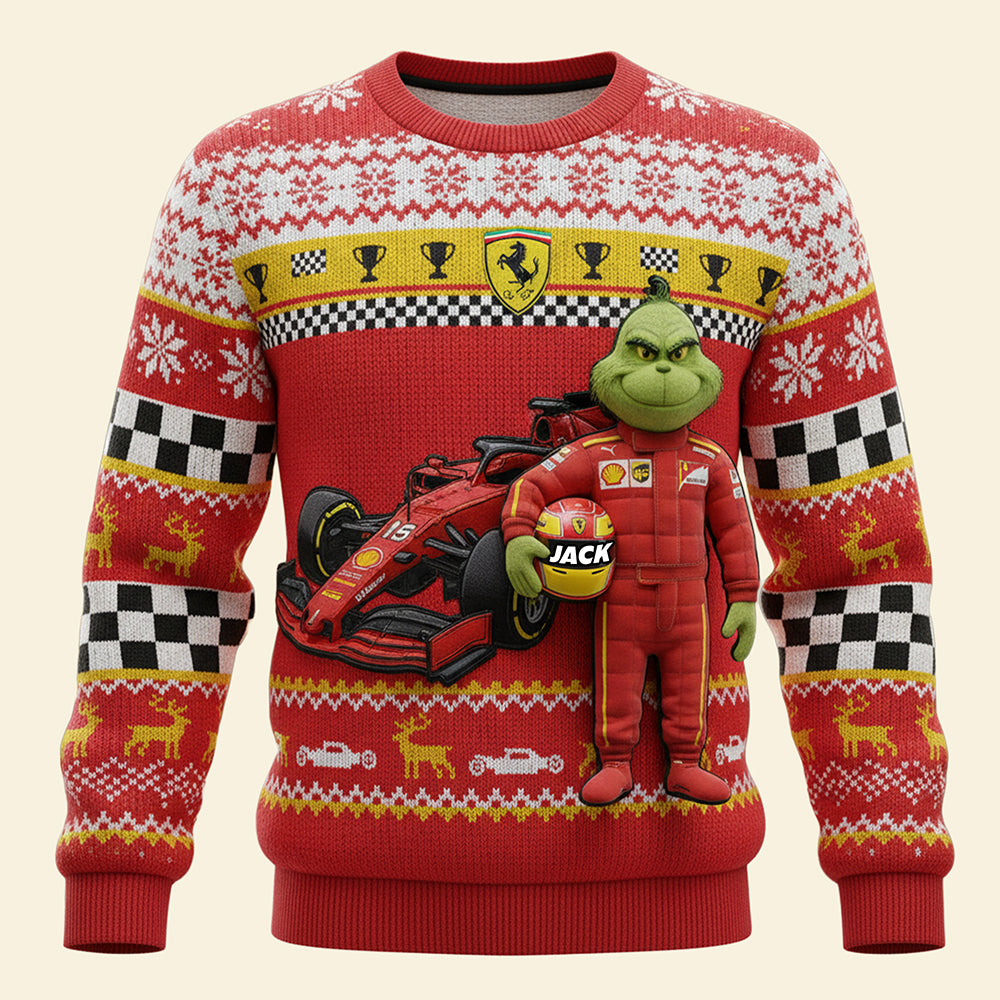 Rev Up Your Style: Green Monster Ugly Sweater - Customizable Gift for Car Lovers AOP Products PopCulturePrints