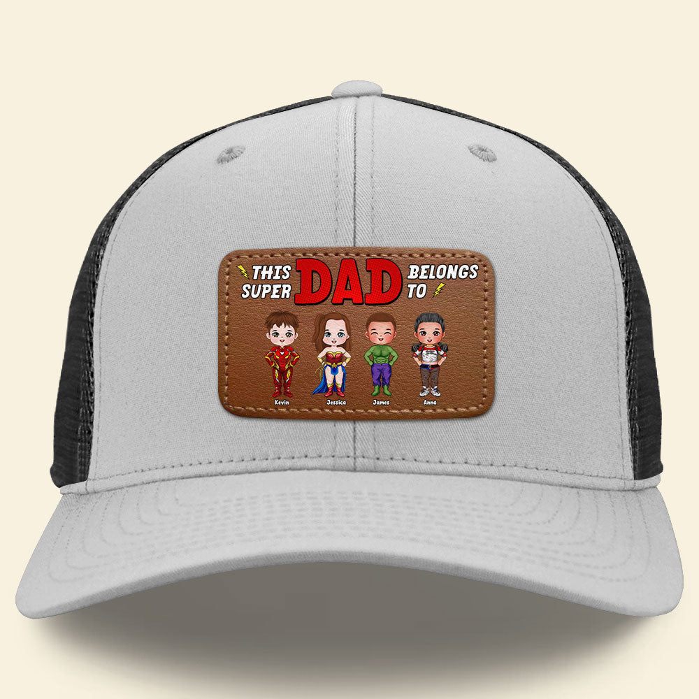 Custom Super Dad Leather Patch Hat - Personalized with Kids' Names