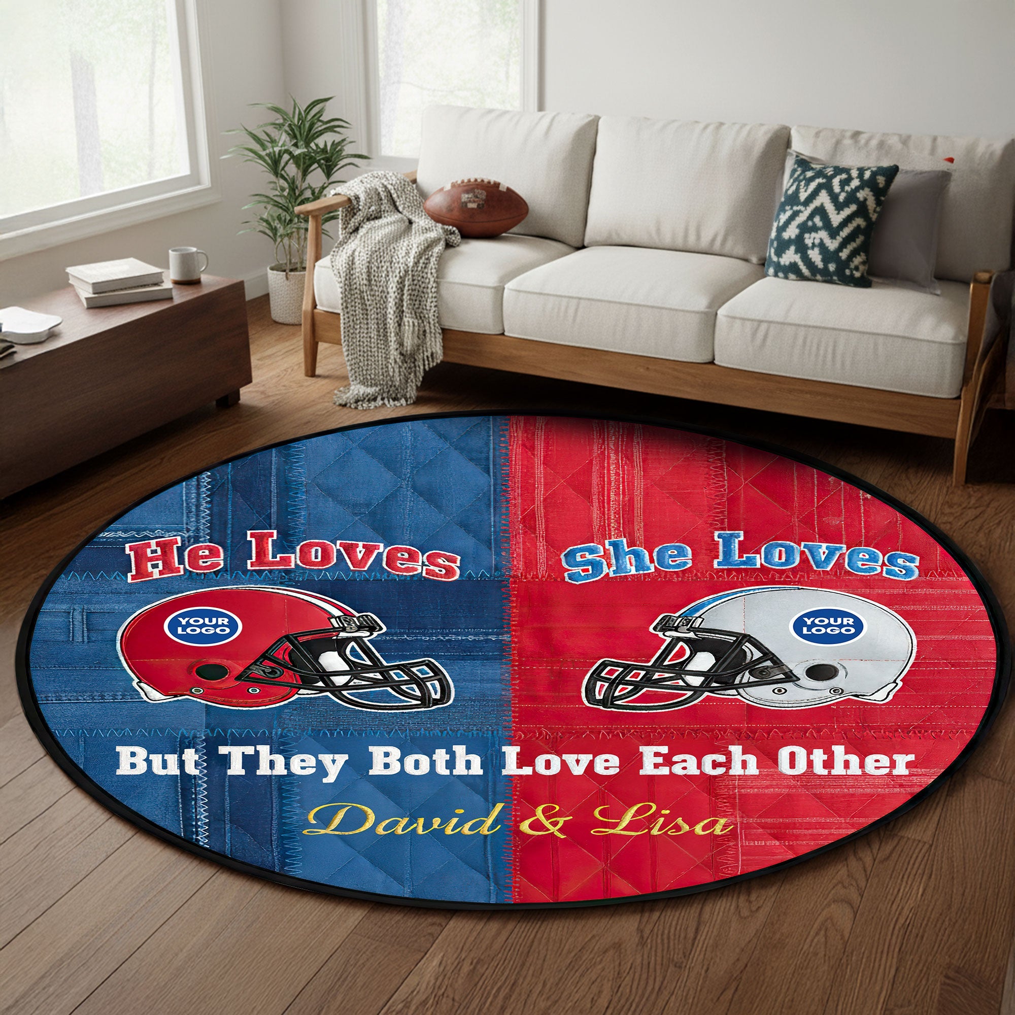 He Loves, She Loves - Quilted Round Mat - Personalized Gifts for Couples Doormat PopCulturePrints