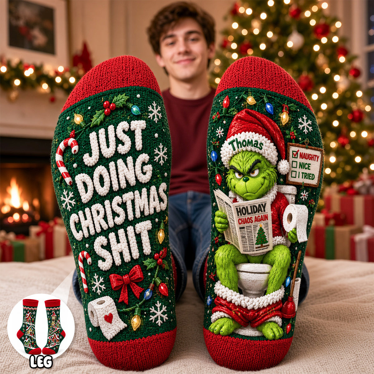 “Just Doing Christmas Sh*t” - Personalized Grinch Socks for the Holidays