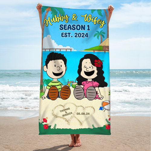 Custom Hubby & Wifey Beach Towel - Personalized Valentine's Day Gifts for Couples Beach Towel PopCulturePrints