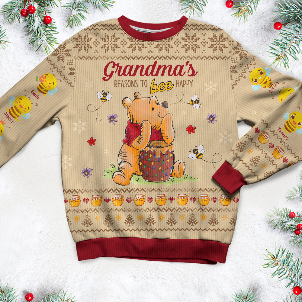 Personalized Grandma's Christmas Sweater - Custom Names & Cute Bee Design