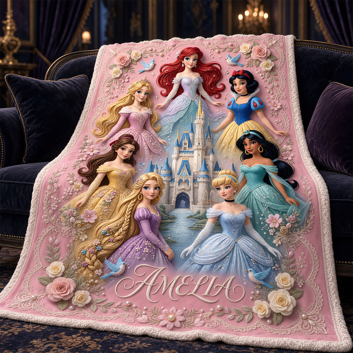 "Every Little Princess's Dream Come True" - Lovely Fairy Tale Princesses Blanket - Personalized Gift for Kids Blanket PopCulturePrints
