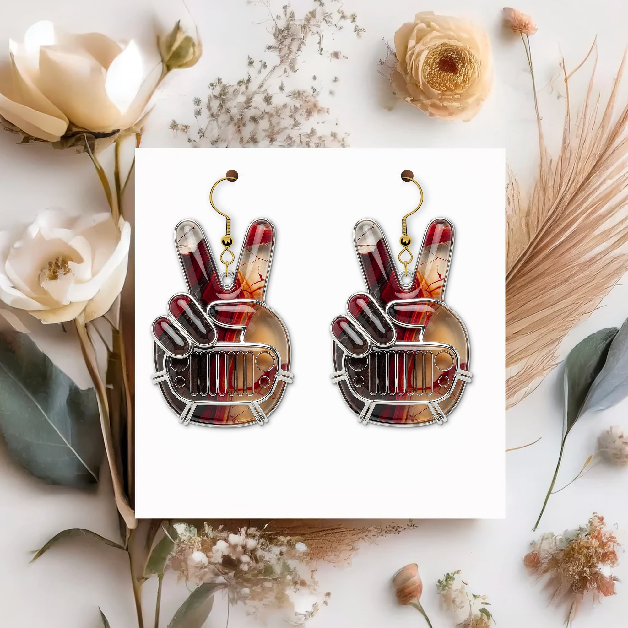Peace and Adventure: Off-road Hand Sign Earrings - Personalized Gifts for Off-Road Girls Earrings PopCulturePrints
