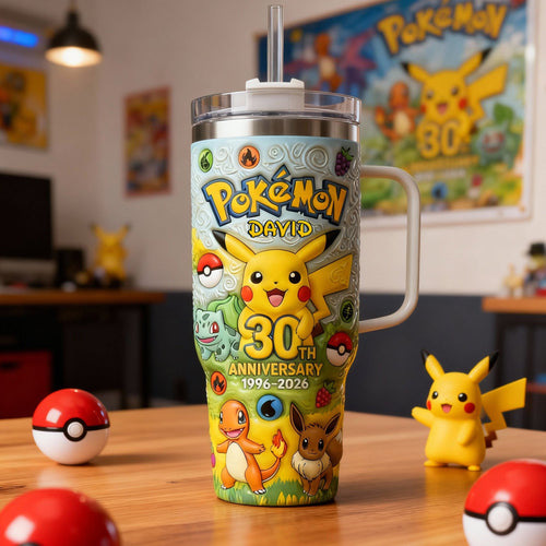 “Celebrate Your 30th with Pikachu!” - Personalized 30th Anniversary Tumbler - Gift for Pokémon Fans Tumbler Cup PopCulturePrints