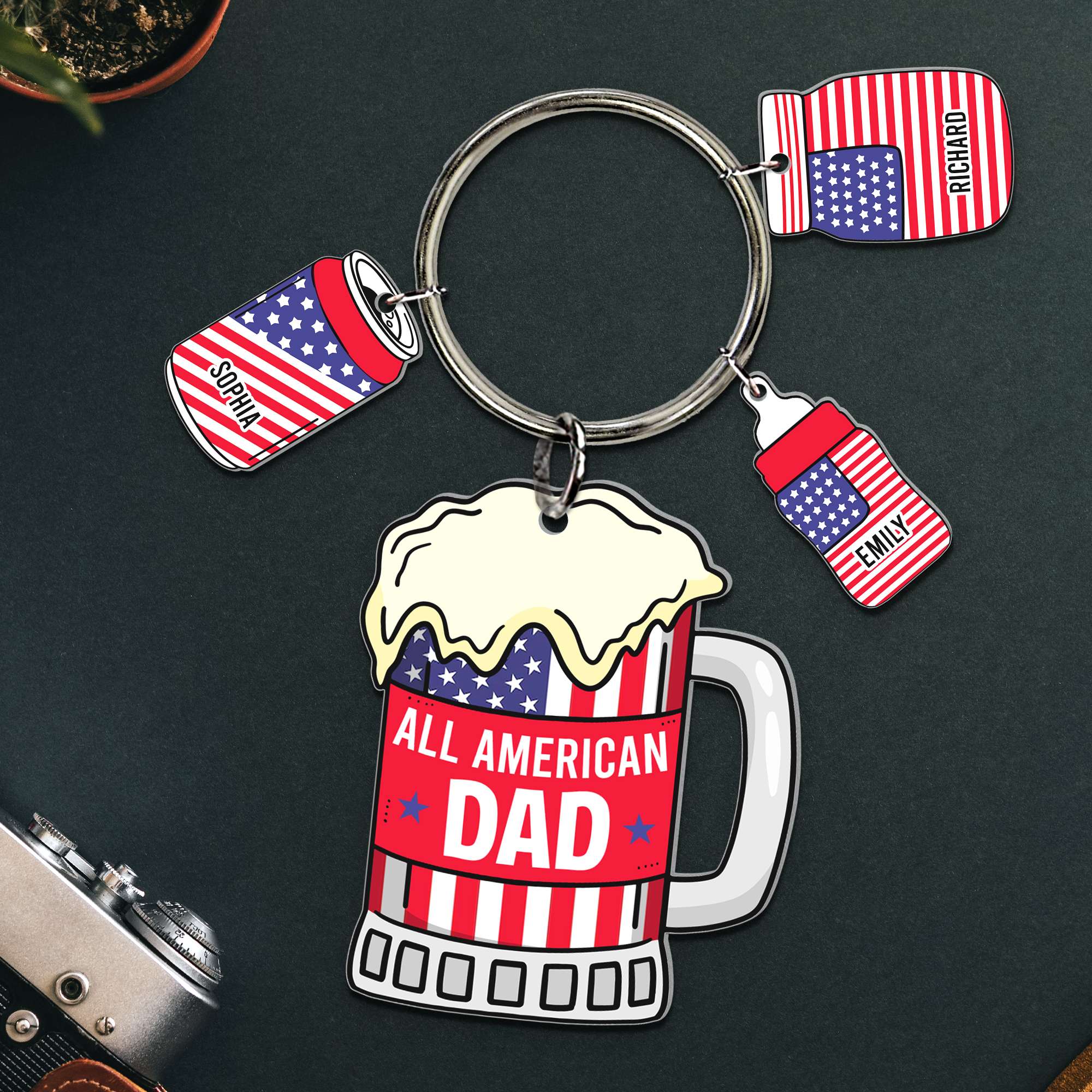 Custom American Dad Keychain - Personalized Beer Mug Design Keychains PopCulturePrints