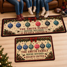 Load image into Gallery viewer, “United by Love, Divided by Football” - Personalized Family House Divided Hearts Runner Rug - Unique Gift for Families, Friends, and Football Fans
