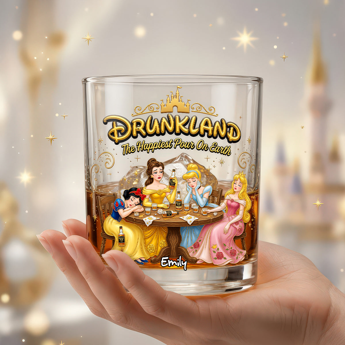 Drink Up, Happiest Pour On Earth - Personalized Round Glass for Drinking Lovers