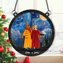 Load image into Gallery viewer, Personalized Wizard Couple Suncatcher Ornament - Custom Names and Design
