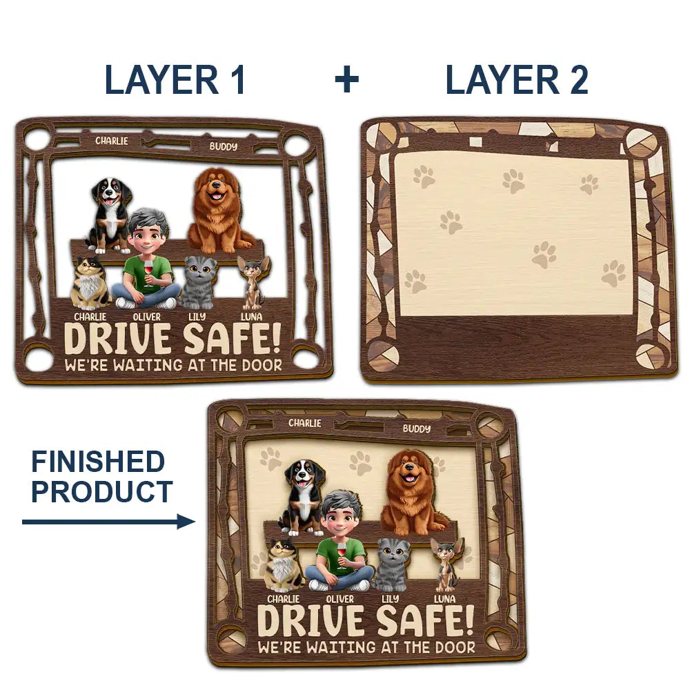 Drive Safe! We're Waiting At The Door - Personalized Car Visor Clip for Dog and Cat Lovers Car Visor Clip PopCulturePrints