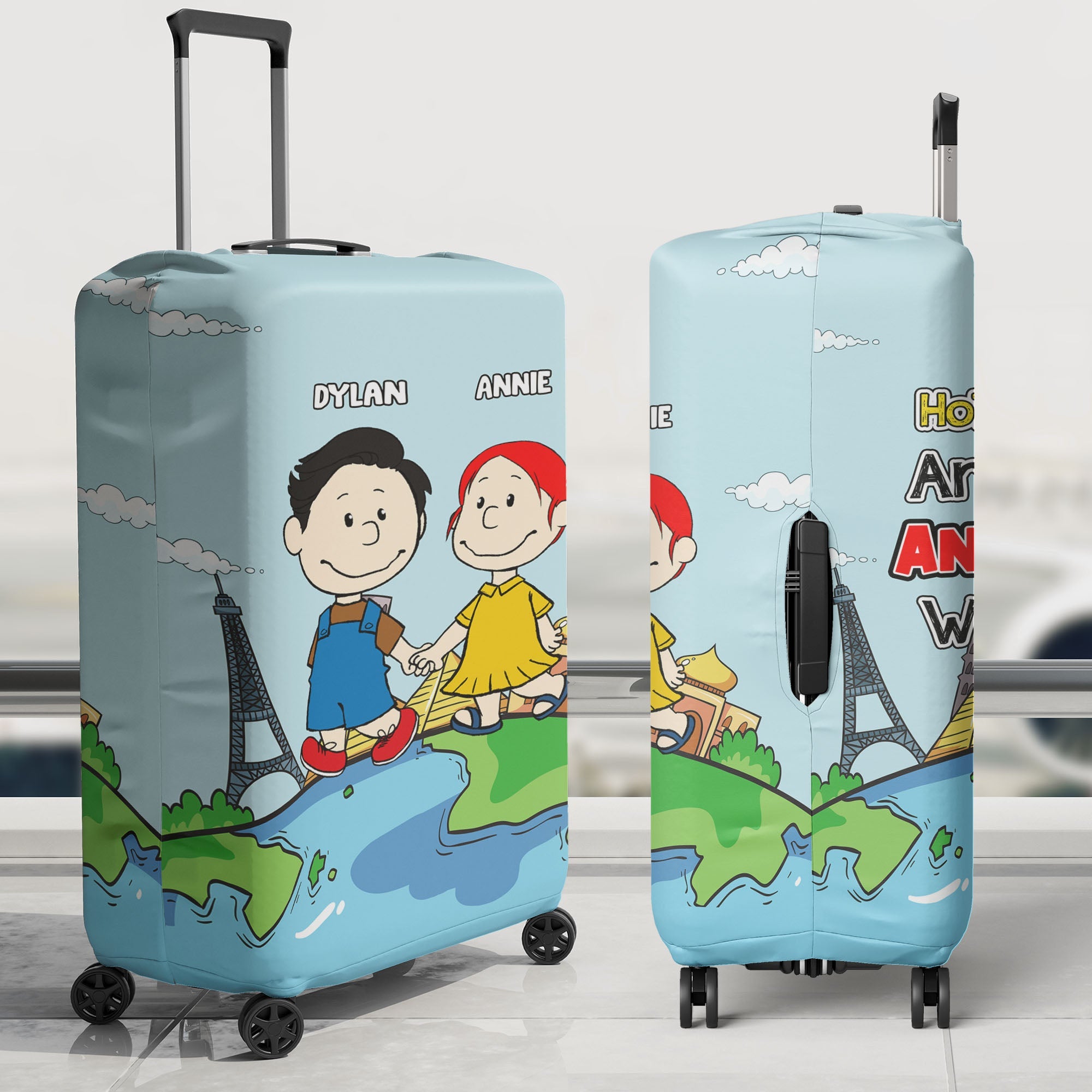 Personalized Couple Luggage Cover - Hand Holding Cartoon Design Luggage Covers PopCulturePrints