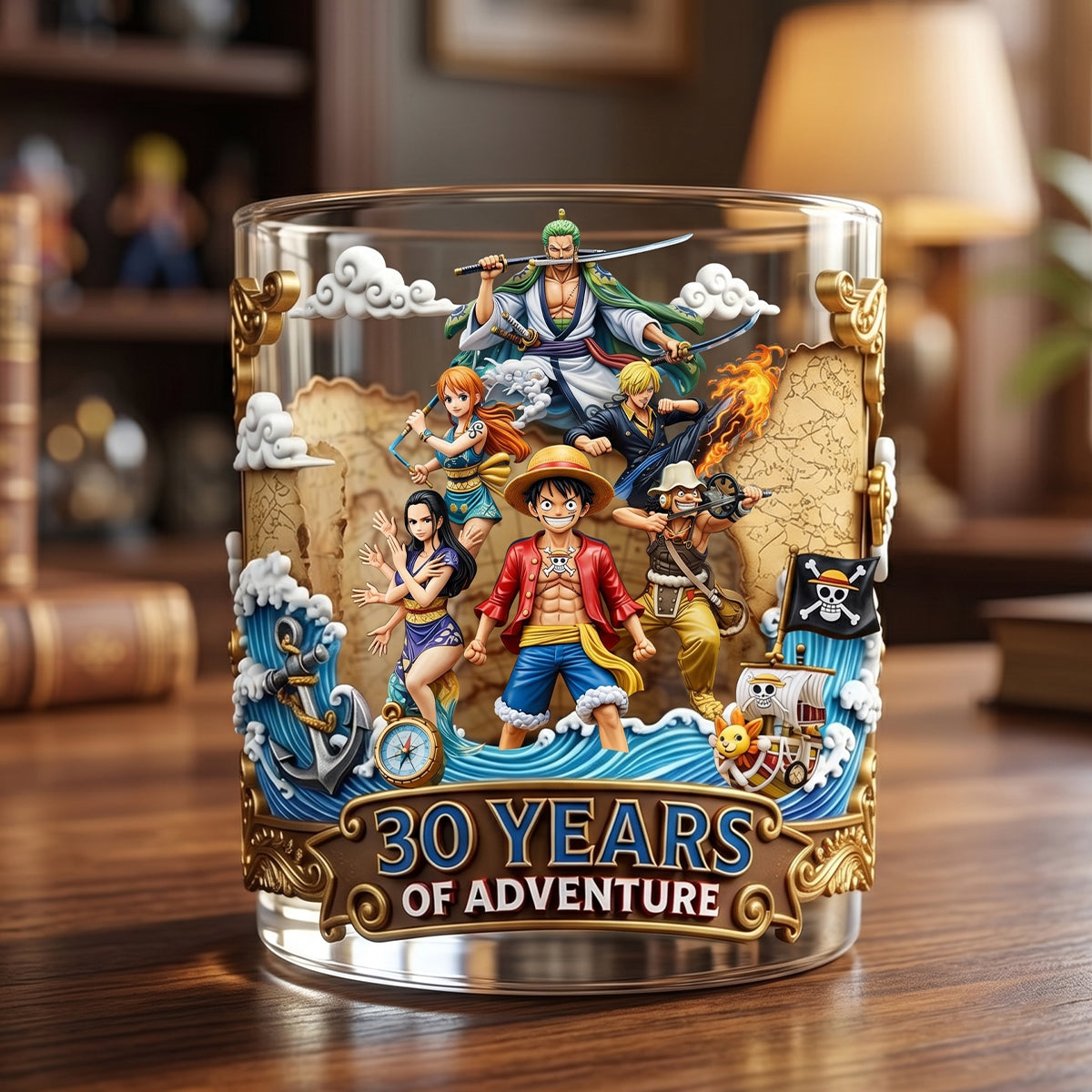 "30 Years Of Adventure – A Tribute to Legends" - Personalized Round Glass - Perfect Gift for Anime Fans, Friends, and Family Glass PopCulturePrints