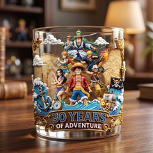 Load image into Gallery viewer, "30 Years Of Adventure – A Tribute to Legends" - Personalized Round Glass - Perfect Gift for Anime Fans, Friends, and Family Glass PopCulturePrints
