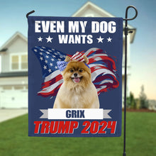 Load image into Gallery viewer, Personalized Dog Lovers Garden Flag - Patriotic Trump 2024 Design
