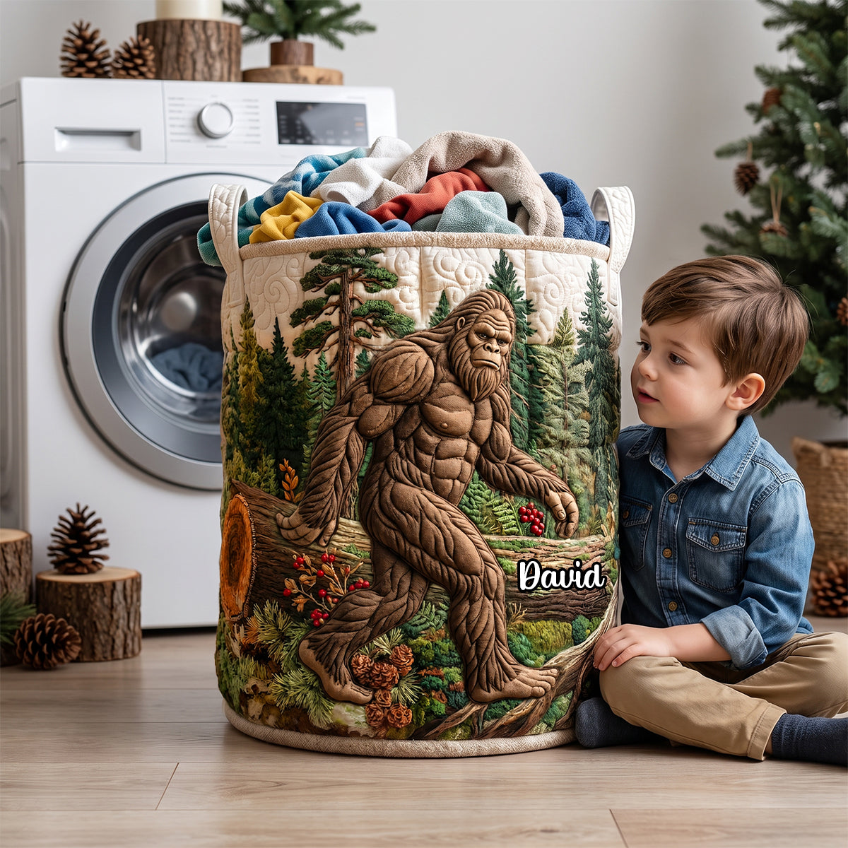Calm Sasquatch Quilted Laundry Basket - Personalized Gifts For Bigfoot Lovers 03qhdh130726 Laundry Basket PopCulturePrints