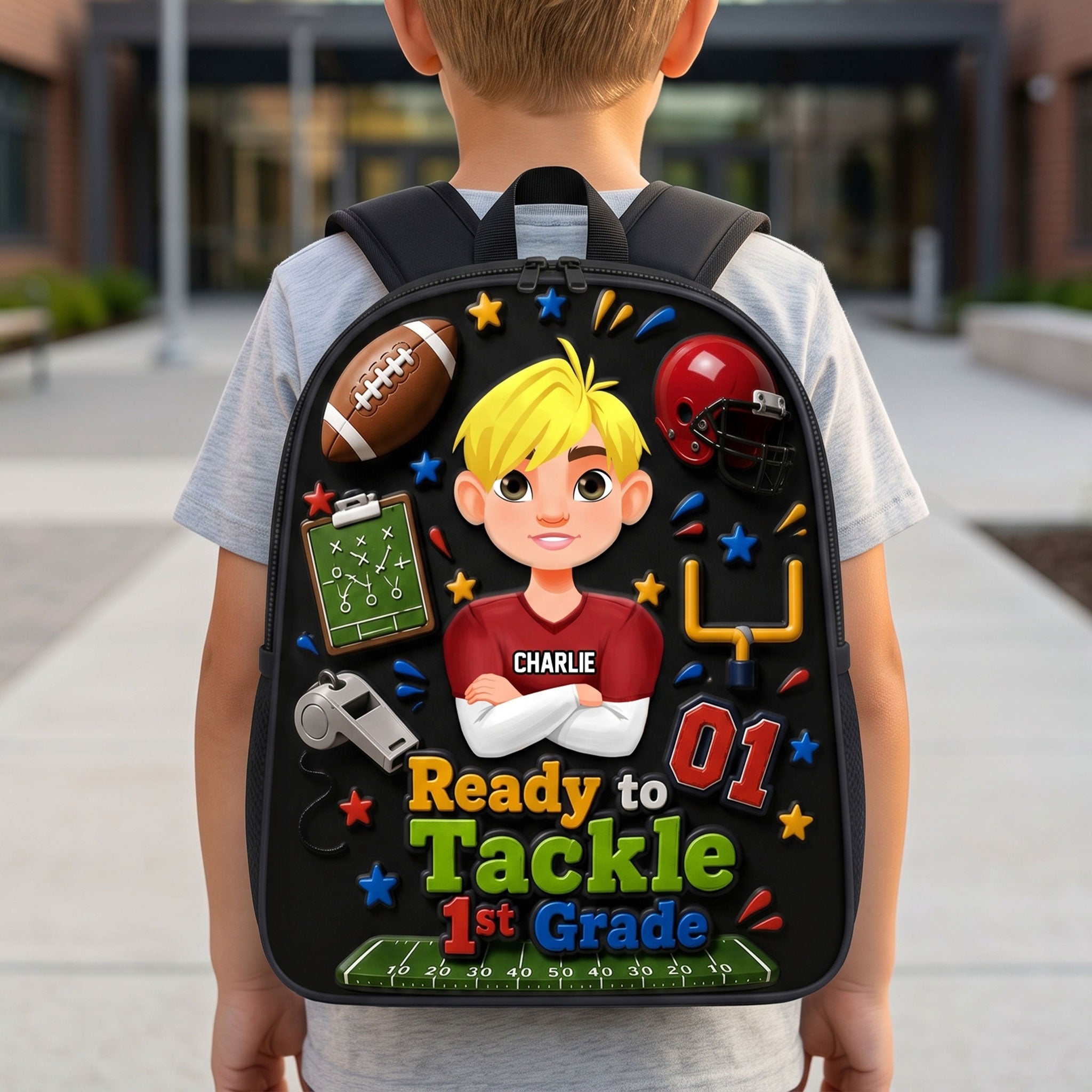 "Ready to Tackle 1st Grade" - Personalized School Time Backpack for Kids