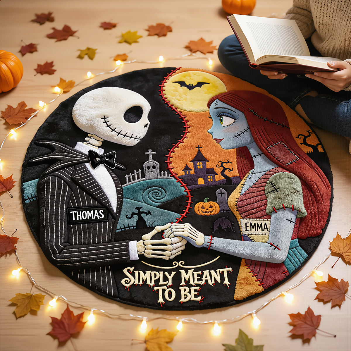 “Embrace the Spooky Spirit!” - Spooky Couple Round Mat - Personalized Halloween Gift for Couples, Friends, and Family