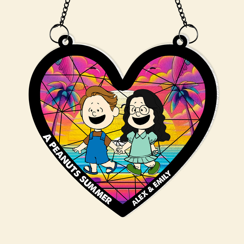 Personalized Couple Suncatcher Ornament - Peanuts Summer Hearts