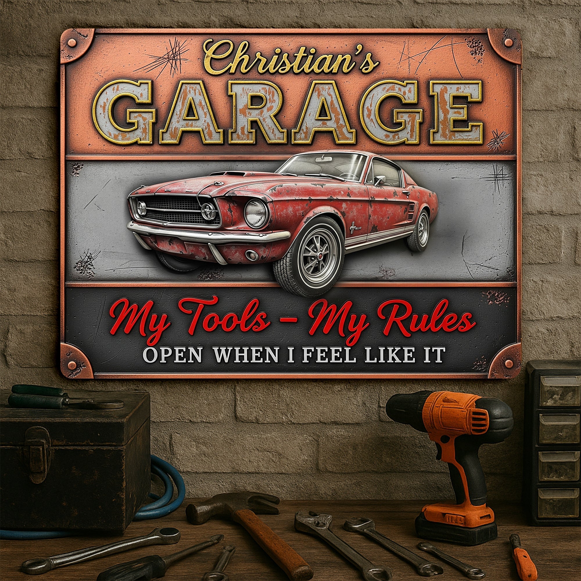 Choose Your Motto - Retro Garage Print Metal Sign - Personalized Gift for Riders & Mechanics Metal Signs PopCulturePrints