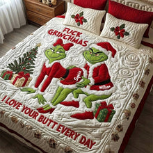 Load image into Gallery viewer, Embrace the Grinch Spirit - Cheeky Green Couple Quilt Bedding Set - Personalized Gift for Couples Bedding Set PopCulturePrints
