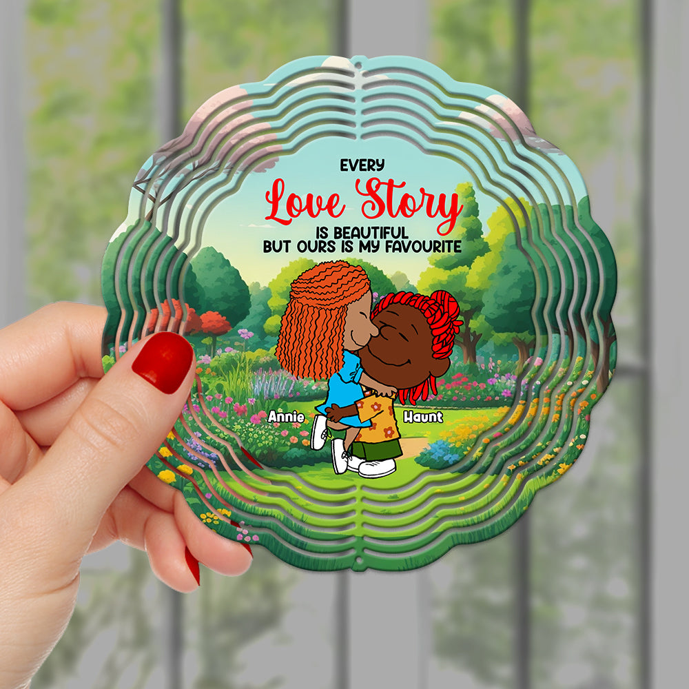 Personalized Hugging Couple Wind Spinner - Unique Love Story Decor Ornament PopCulturePrints