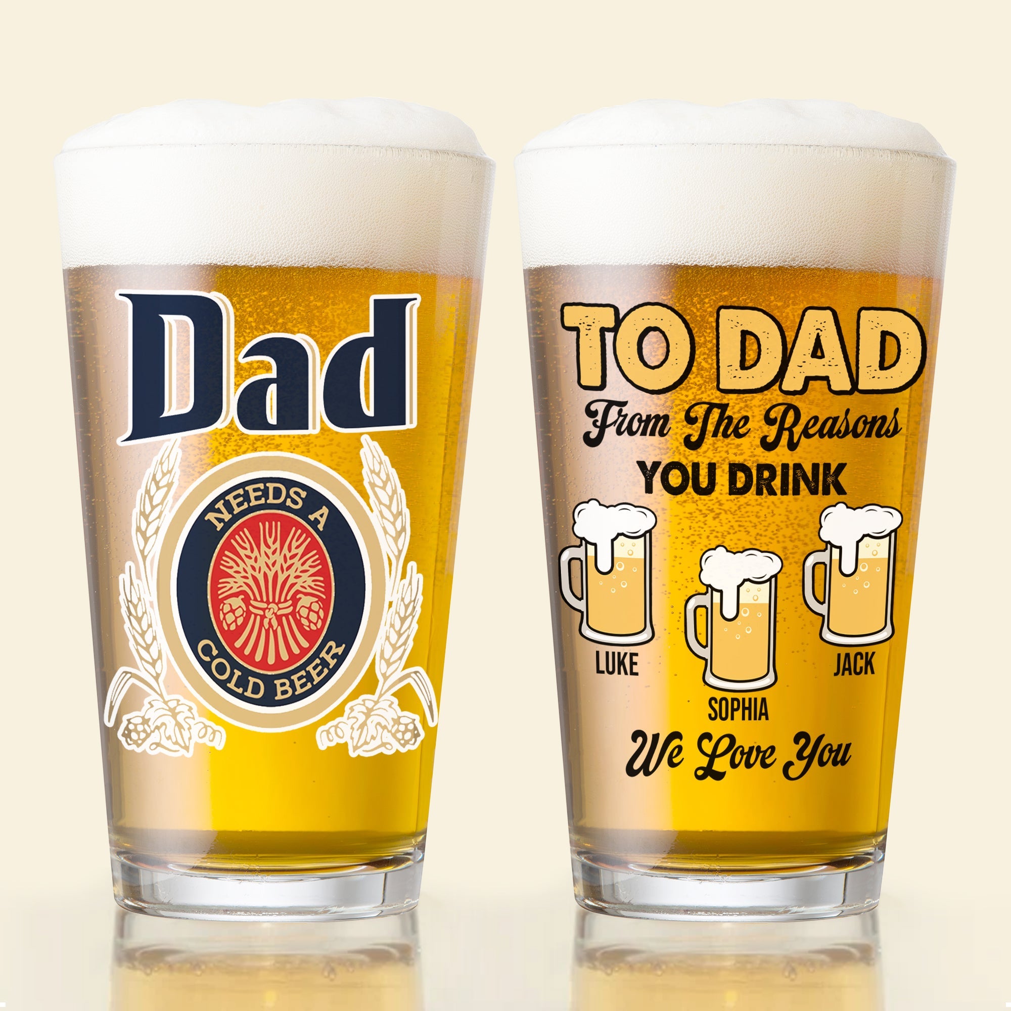 Personalized Beer Glass for Dad - Customizable Gift from Kids Beer Glasses PopCulturePrints