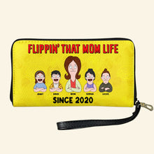 Load image into Gallery viewer, Flippin&#39; That Mom Life - Personalized Leather Wallet for Moms, Perfect Gift for Mother&#39;s Day Leather Wallet PopCulturePrints
