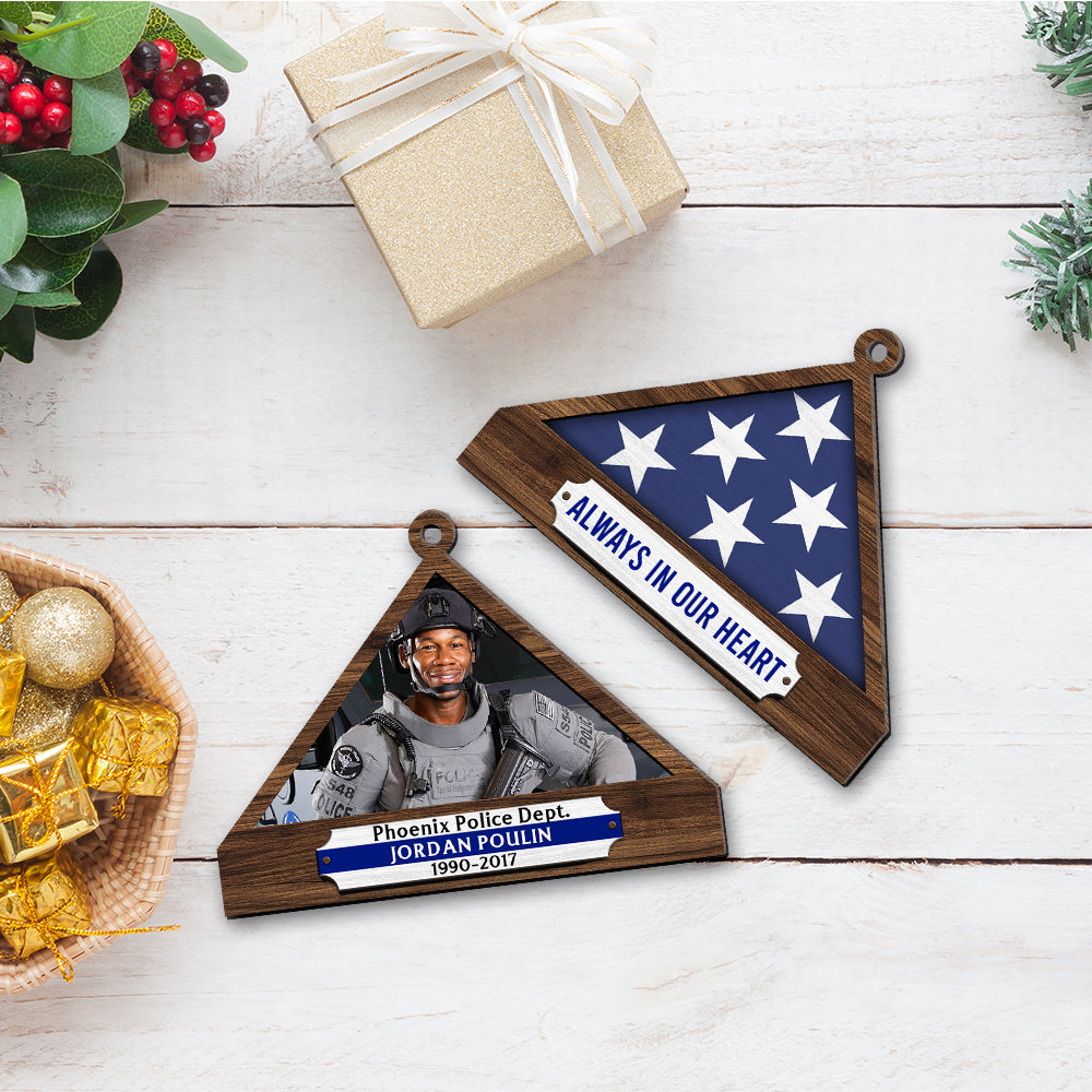 Personalized Memorial Christmas Ornament for Police - Folded Flag Design Ornament PopCulturePrints