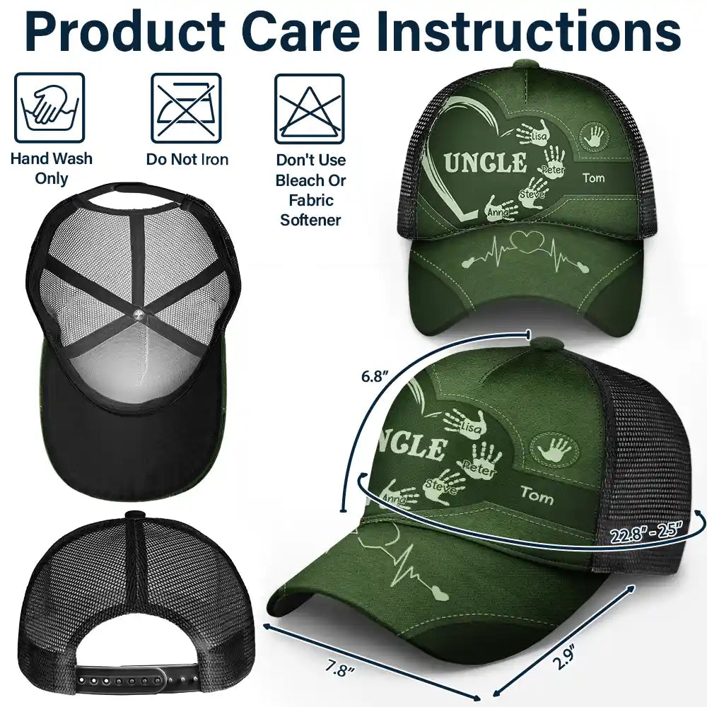 Personalized Grandpa Handprints Cap - Meaningful Gift for Dad, Grandma, Kids & Any Loved One Mesh-back Casual Cap PopCulturePrints