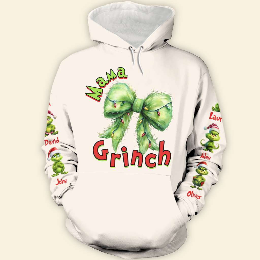 Custom Grandma 3D Hoodie - Cute Green Character Christmas Edition AOP Products PopCulturePrints