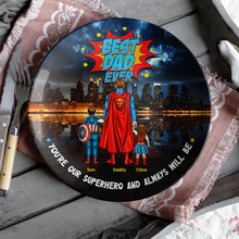 Load image into Gallery viewer, You&#39;re Our Superhero - Best Dad Ever Ceramic Round Plate - Personalized Gift for Dad, Grandpa, and Father Figures Ceramic Round Plate PopCulturePrints
