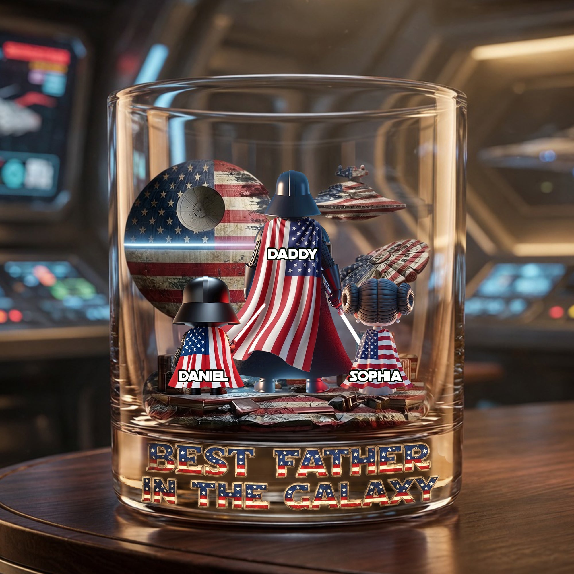 "Best Father in the Galaxy" - Legendary Cosmic Dad Round Glass - Personalized Gift for Dads, Grandpas, and More! Glass PopCulturePrints