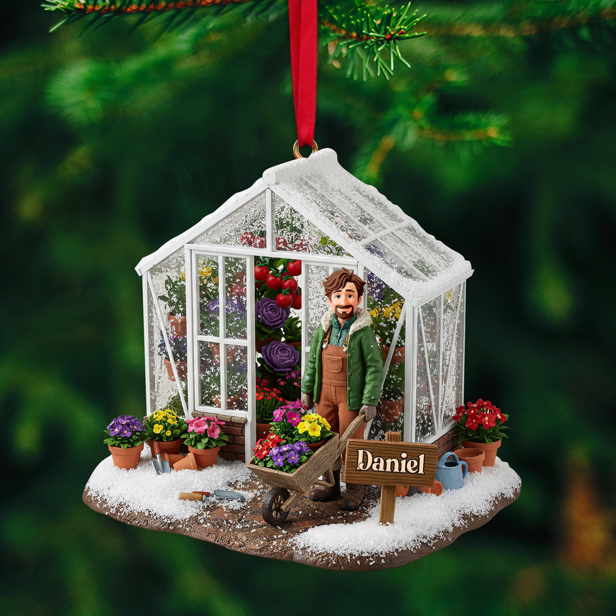 “Celebrate the Joy of Gardening!” - Festive Greenhouse Acrylic Ornament - Personalized Christmas Gift for Gardeners Ornament PopCulturePrints