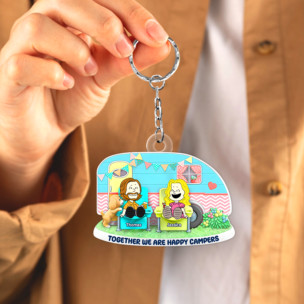 Personalized Happy Campers Couple Keychain Keychains PopCulturePrints