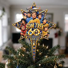 Load image into Gallery viewer, “A Journey Through the Stars” - Personalized Star Trek 60th Anniversary Christmas Tree Topper - A Unique Gift for Trekkies and Sci-Fi Fans
