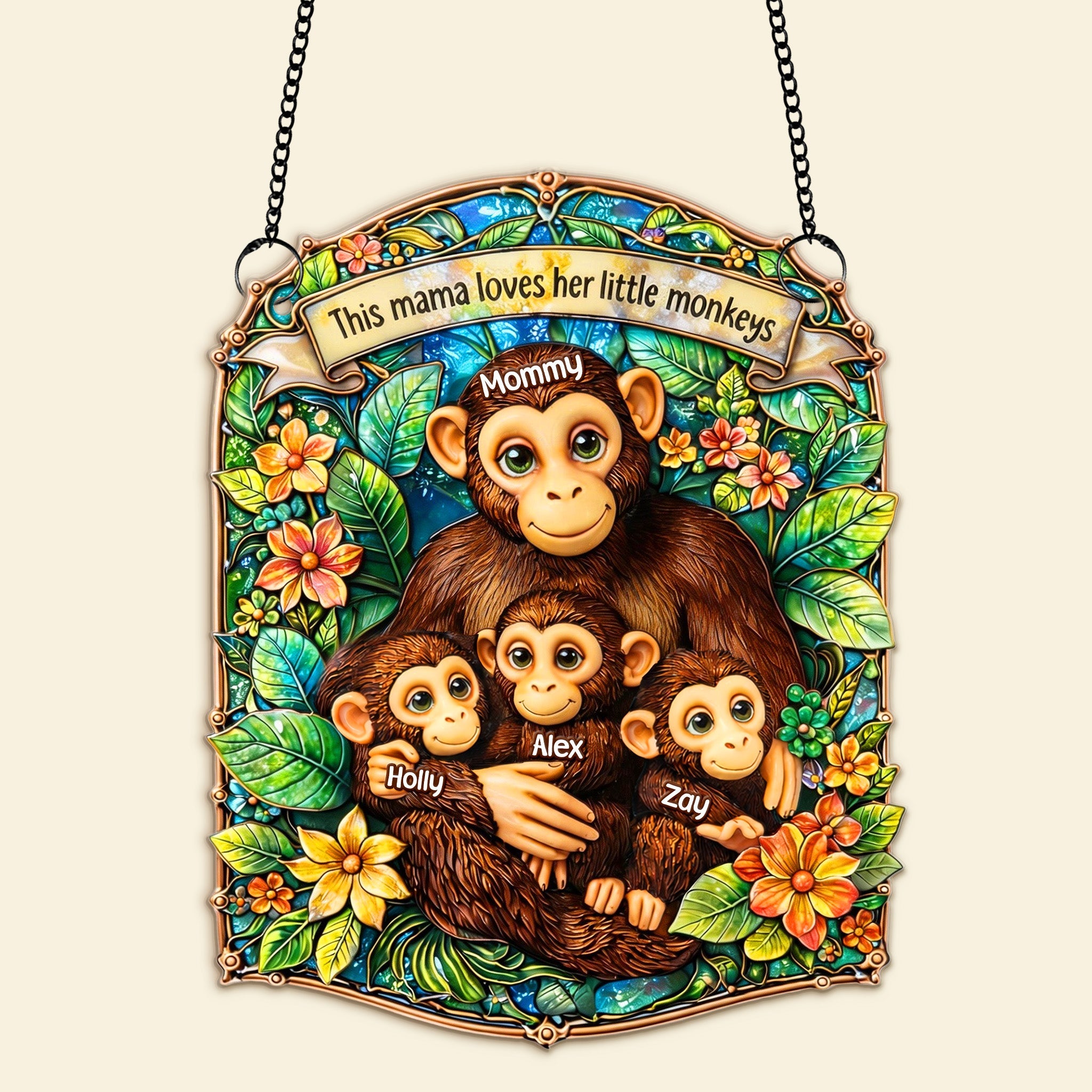 This Mama Loves Her Little Monkeys - Personalized Suncatcher Ornament for Mother's Day Ornament PopCulturePrints