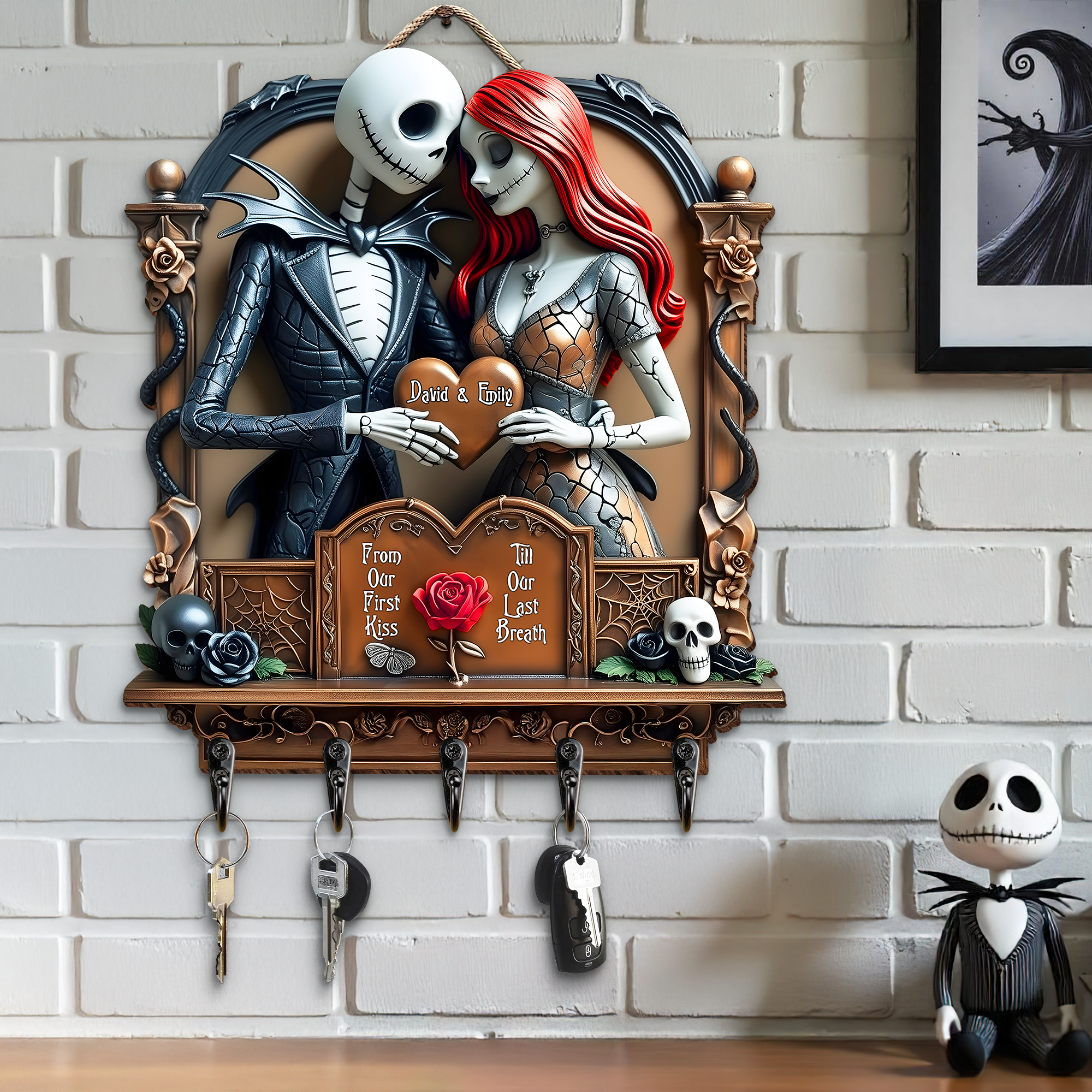 "Love's Eternal Key Hanger" - Unique Couple Wood Key Holder, Personalized Gift for Couples Wood Sign PopCulturePrints