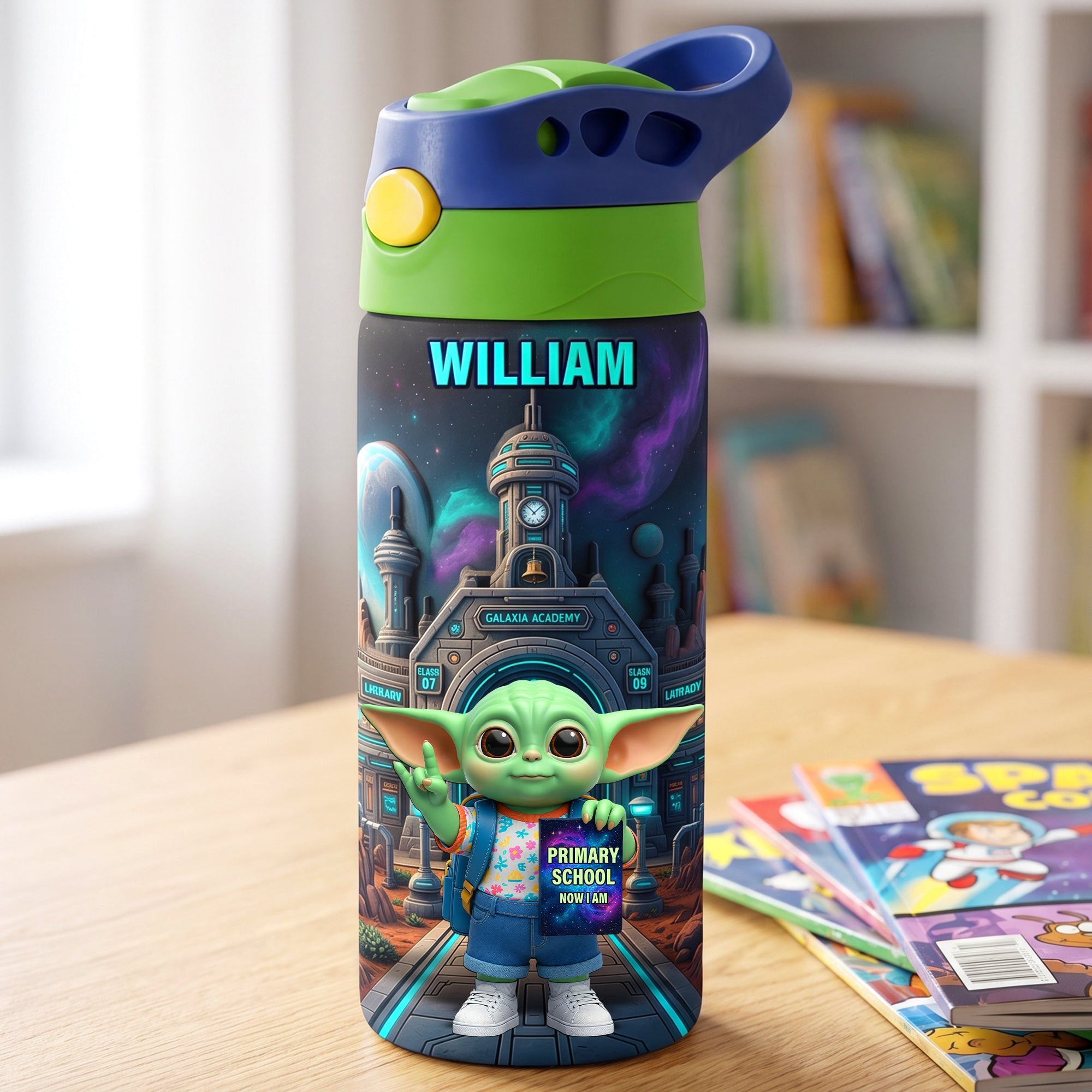 “Explore the Universe of Creativity!” - Personalized Galactic Academy 12oz Colorful Kid Tumbler - Perfect Gift for Kids, Students, and Young Adventurers