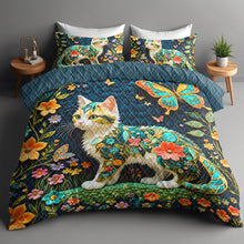 Load image into Gallery viewer, Whimsical Cat and Butterfly Quilt Bed Set - Perfect Gift for Cat Lovers Blanket PopCulturePrints
