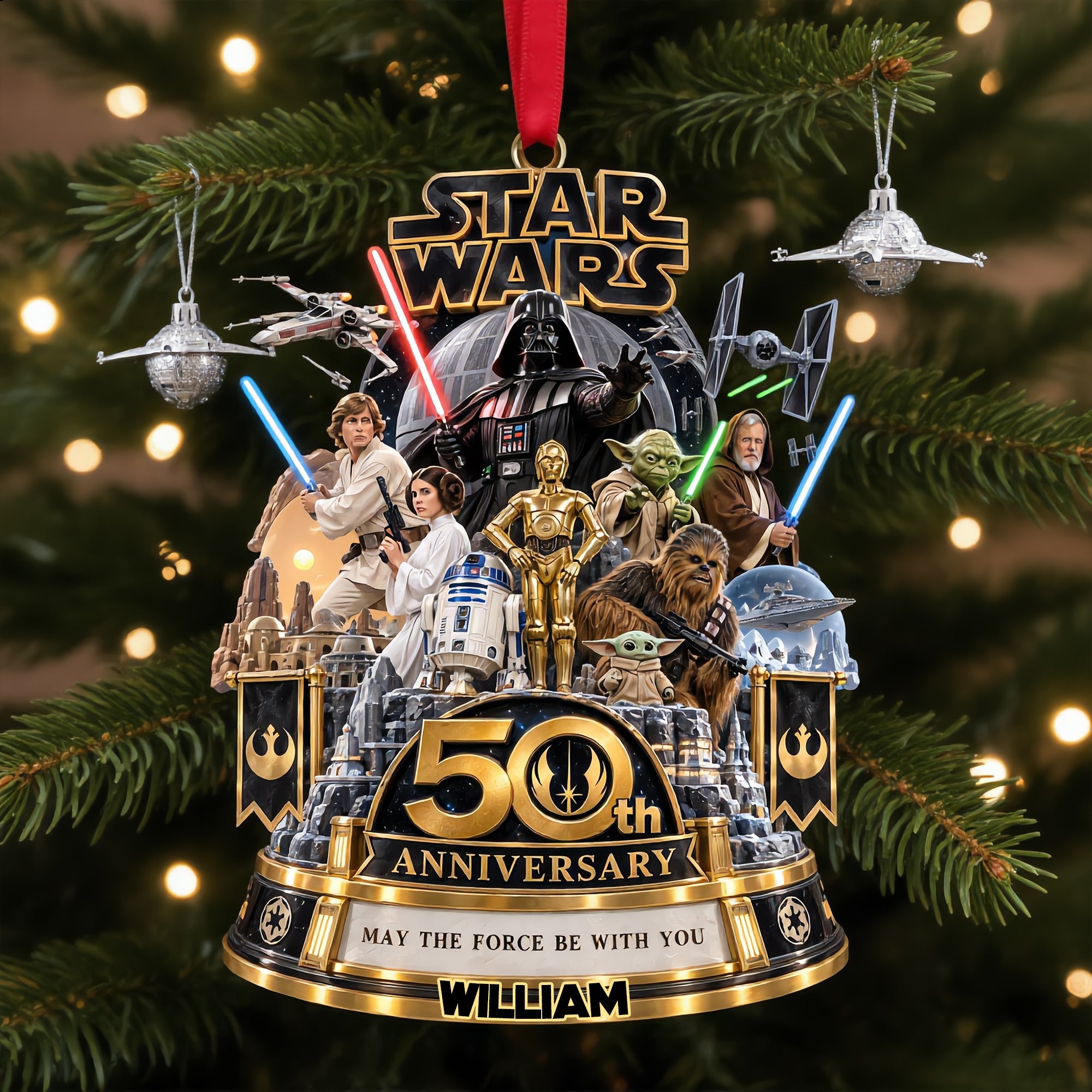 “May the Force Be With You” - Personalized Warriors Merry Christmas Acrylic Ornament - Unique Gifts for Star Wars Fans Ornament PopCulturePrints