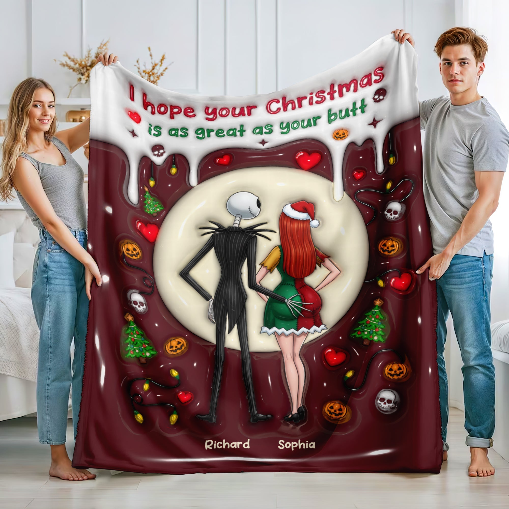 I hope your Christmas is as great as your butt - Naughty Couple Blanket, Personalized Gift for Couples Blanket PopCulturePrints