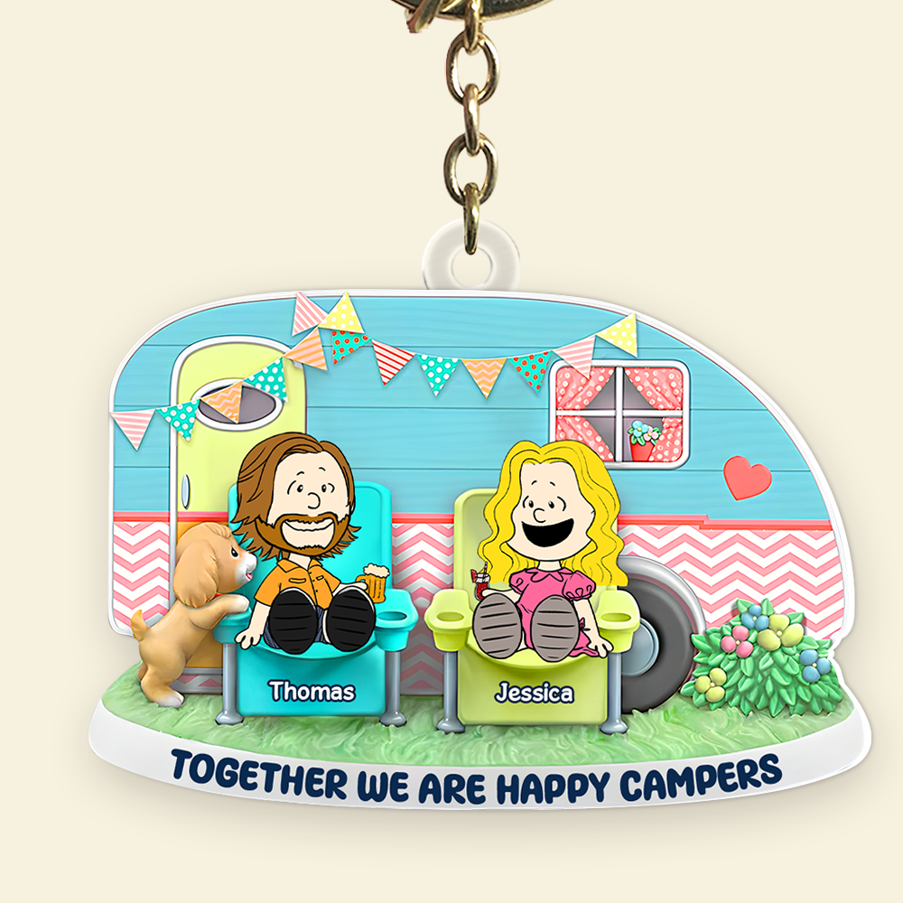 Personalized Happy Campers Couple Keychain Keychains PopCulturePrints
