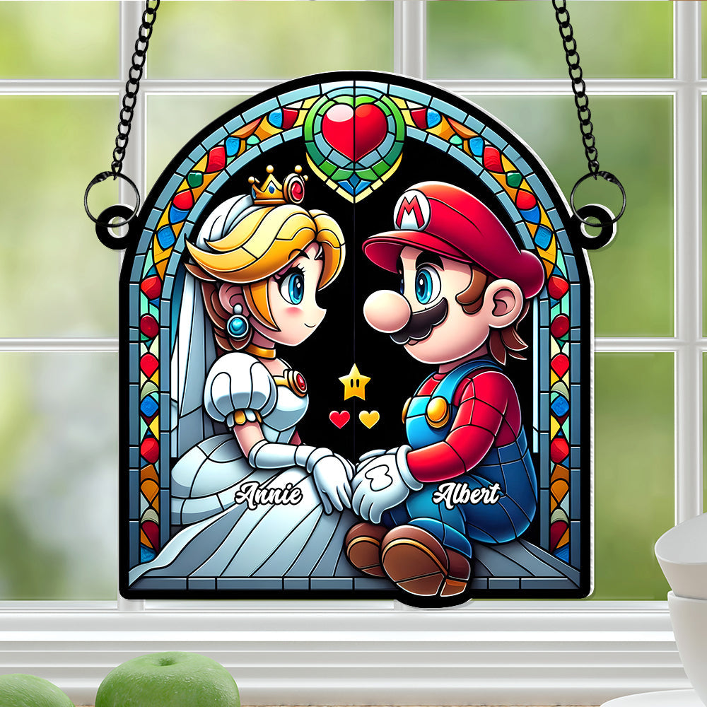 Personalized Mario & Peach Acrylic Suncatcher Ornament for Couples Suncatcher PopCulturePrints
