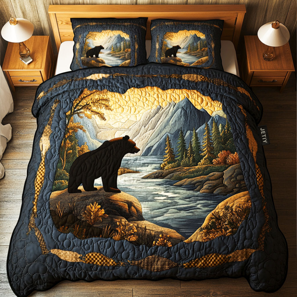 River Bear Serenity Quilt Bed Set - Perfect Gift for Bear Lovers Blanket PopCulturePrints