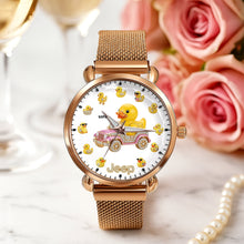 Load image into Gallery viewer, &quot;Quack Up Your Time!&quot; Funny Duck Mesh Strap Quartz Watch - Personalized Gifts for Adventure Lovers Quartz Watch PopCulturePrints
